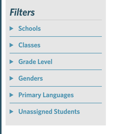 screenshot of Waterford Reading Academy filter bar