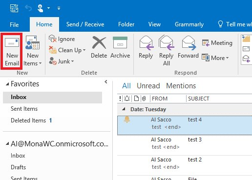  Chọn mục new email trong cửa sổ outlook mới 