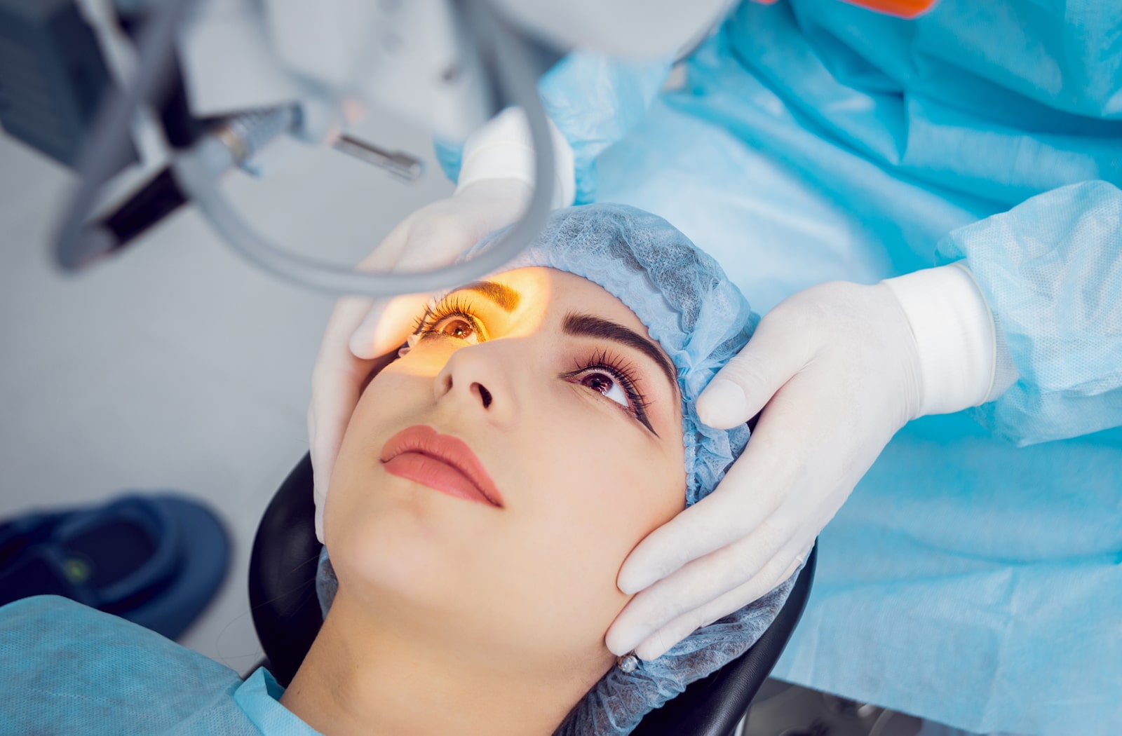 A woman about to undergo laser eye surgery