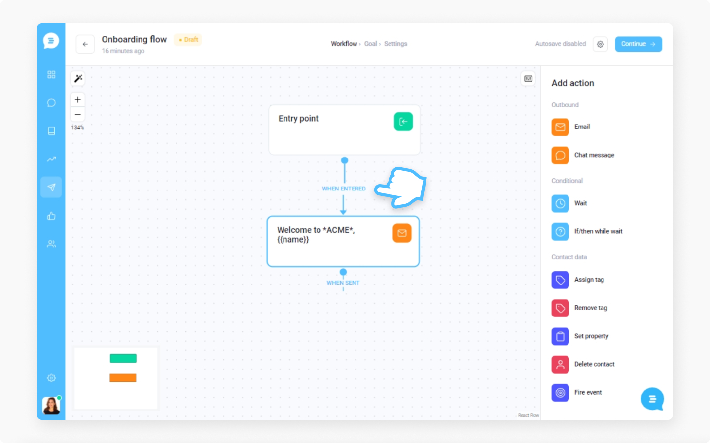 Customerly workflow builder