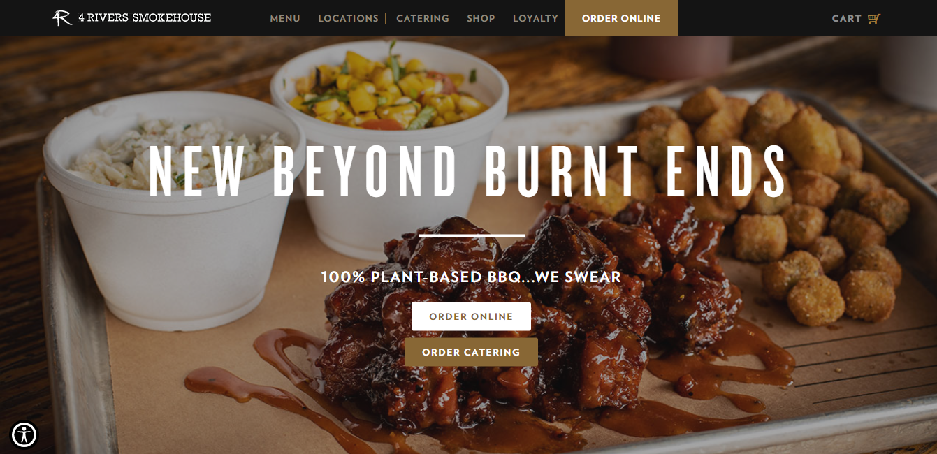 An example of four rivers smokehouse restaurant website showing ribs