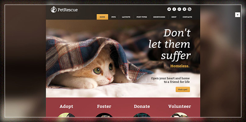 Pet Rescue - Tema WP de caridad de animales y refugios