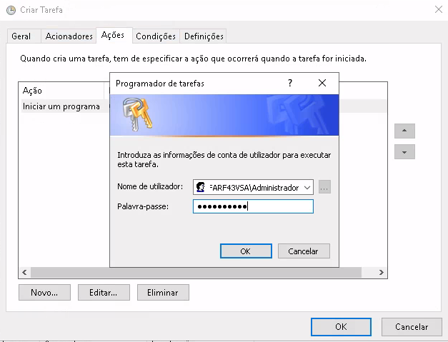 Pop-up do Windows contendo dados de login e senha do usuário que possui acesso a base de dados.