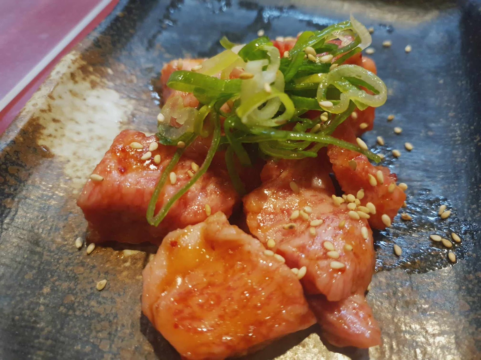 fatty chunks of beef at Sumibi-yakiniku Kagaribi 