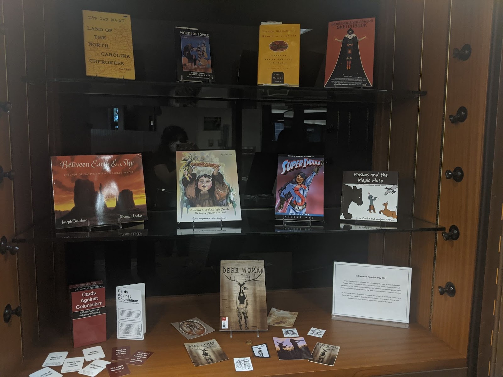 Photograph of completed book exhibit for Indigenous Peoples' Day