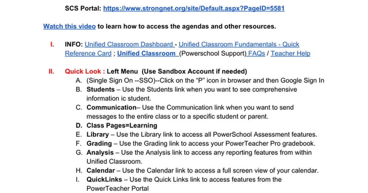 Unified Classroom Agenda Part I - Class Pages (Learning)
