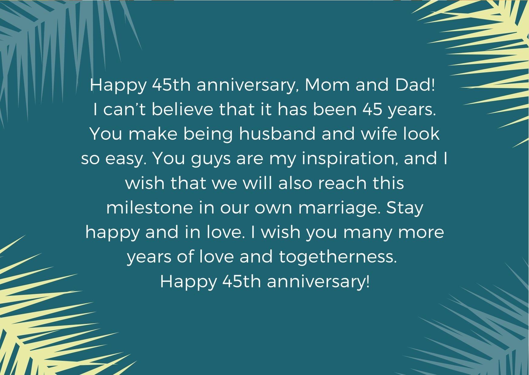 A green 45th anniversary card for parents