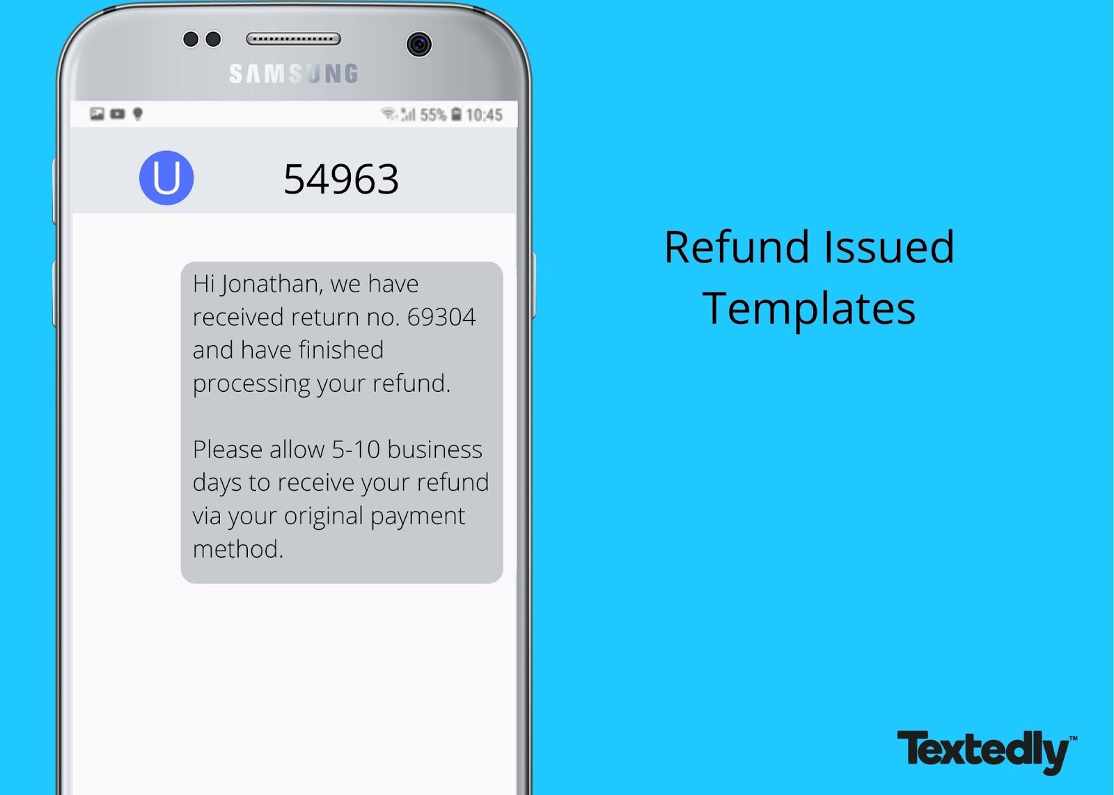Refund issued SMS template