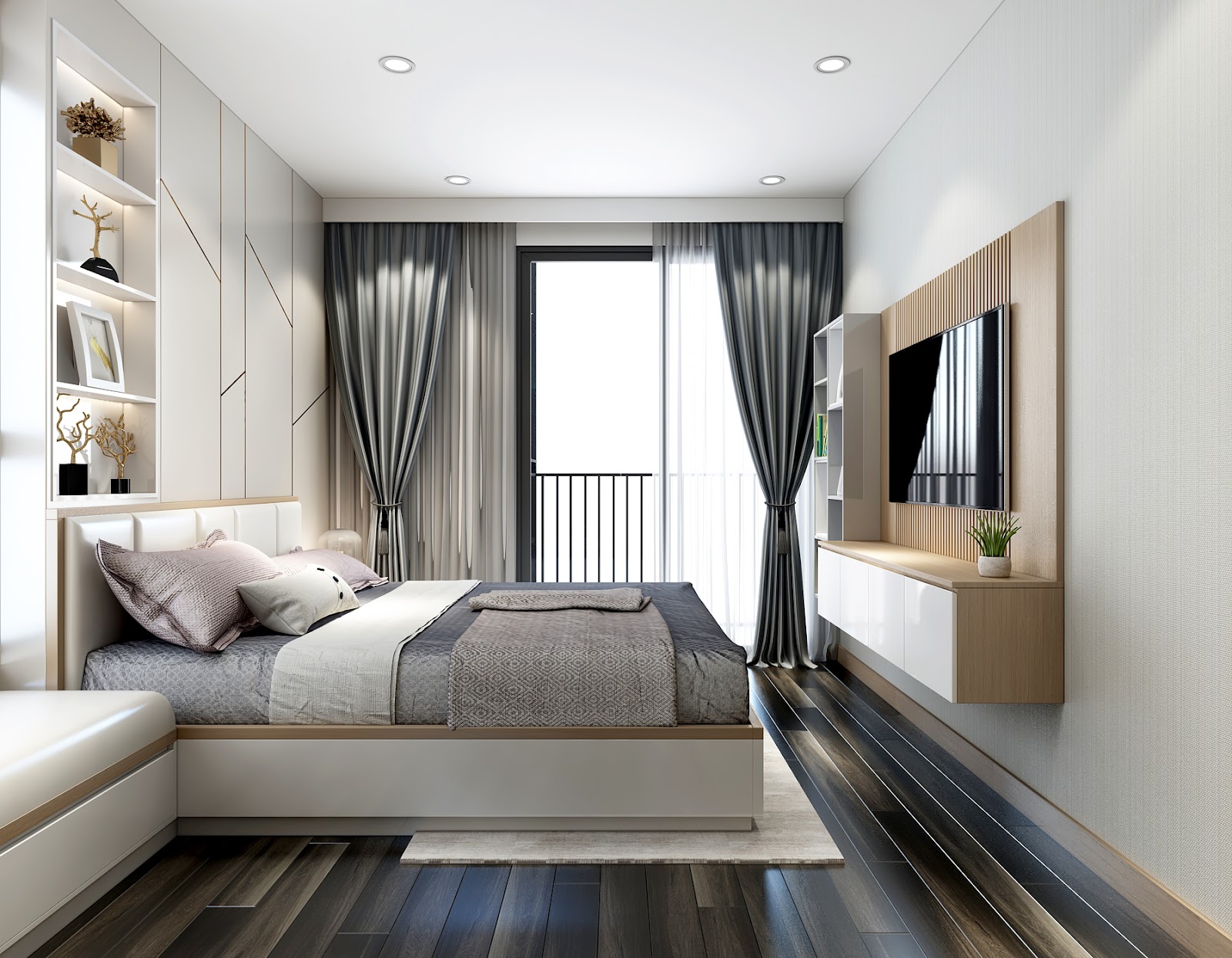 Phong cách thiết kế phong ngủ có nhiều lớp lremf cửa khác nhau