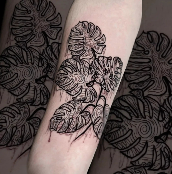 Dark Black Monstera Tattoo