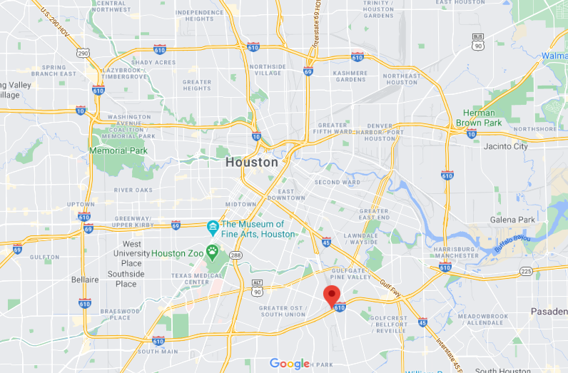 A Google Map of Houston, Texas, clearly showing the I-610 Loop around the city.