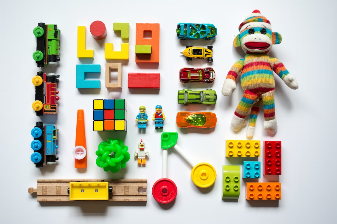 Colorful organized toys