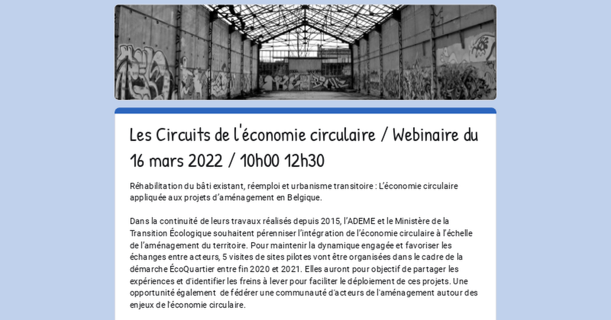 Les Circuits de l'économie circulaire / Webinaire du 16 mars 2022 / 10h00 12h30