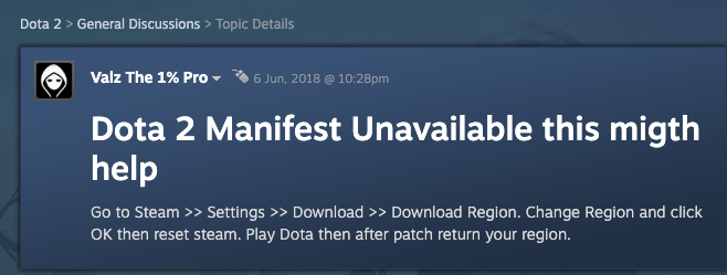 Dota 2 Manifest Unavailable