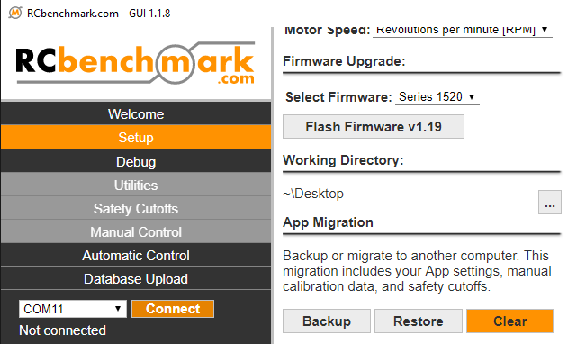 RCbenchmark software app migration