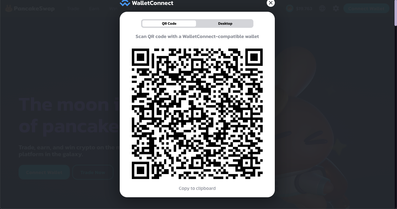 QR-code for connecting a wallet to PancakeSwap