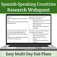 Spanish-speaking countries research webquest Easy multi-day sub plans