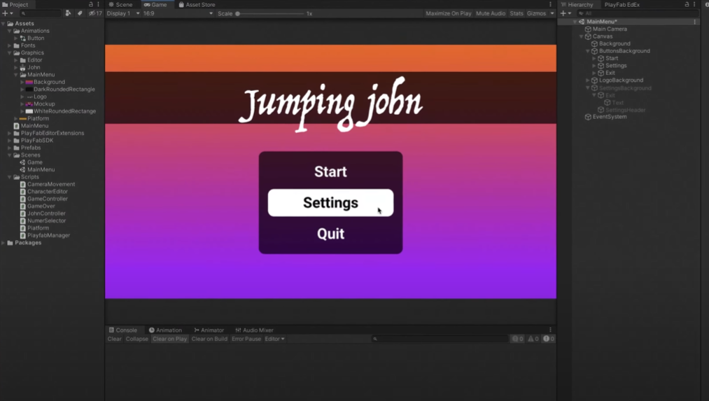 Image of Main Menu Design in Unity