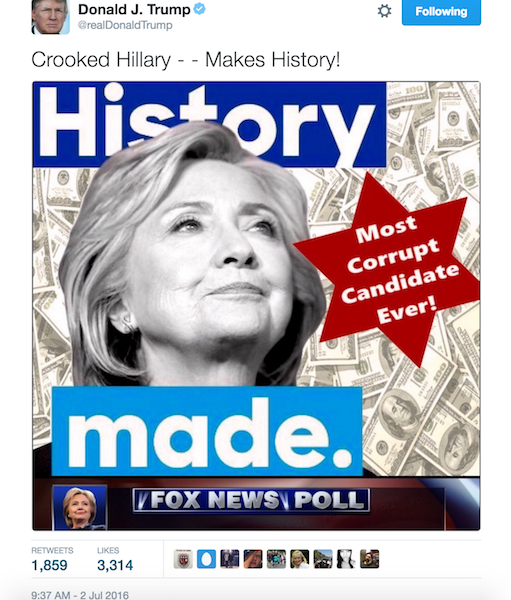 Donald Trump's "Star of David" Hillary Clinton Meme Was Created by White Supremacists