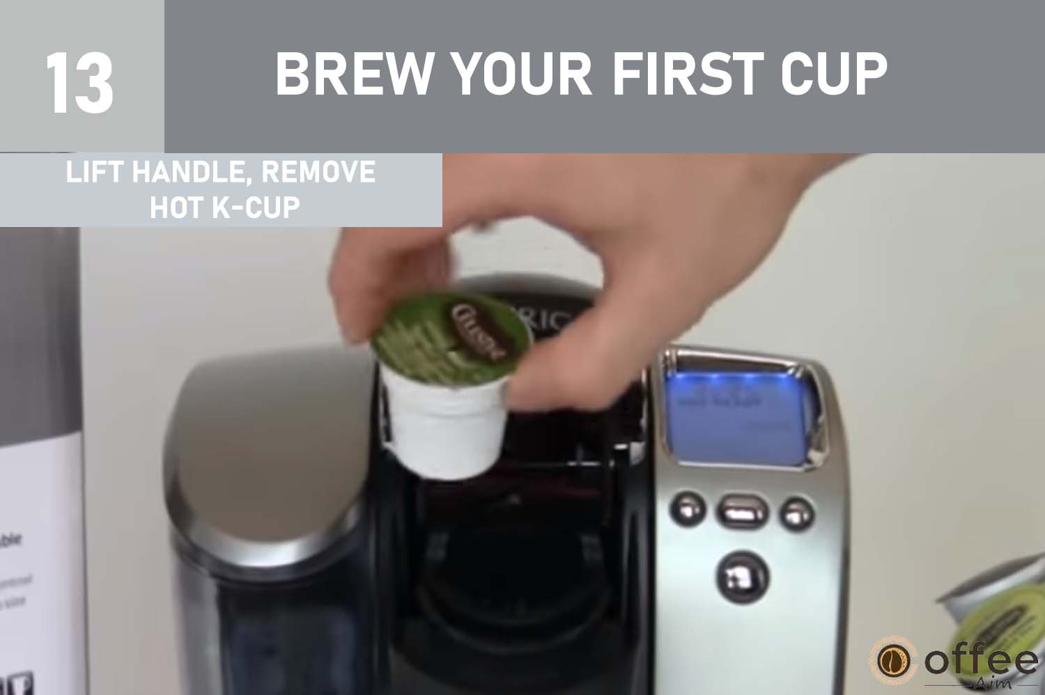 After brewing, exercise caution with the hot K-Cup. Lift the machine's handle, remove the used K-Cup, and dispose of it properly in a designated waste bin.
