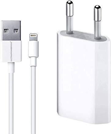 ultrapower100Â® Cargador de baterÃ­a compatible con iPhone 1A 5 W 1400 + Cable 100% 1 metro blanco compatible iPhone 5 5 C 5S 6 SE 6S 7 8 X XR XS XS MAX