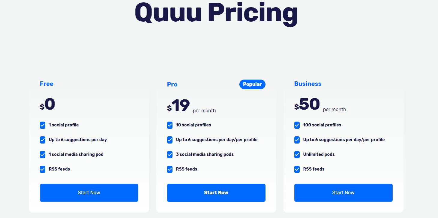 QUUU pricing plans