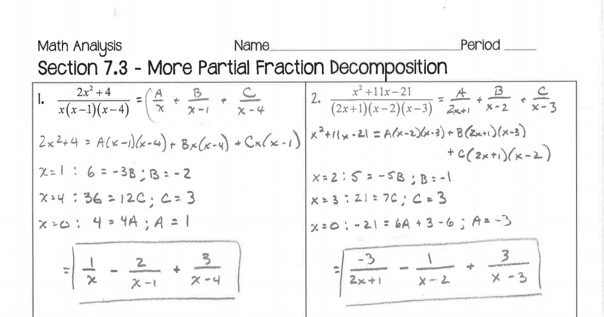 partial fractions homework