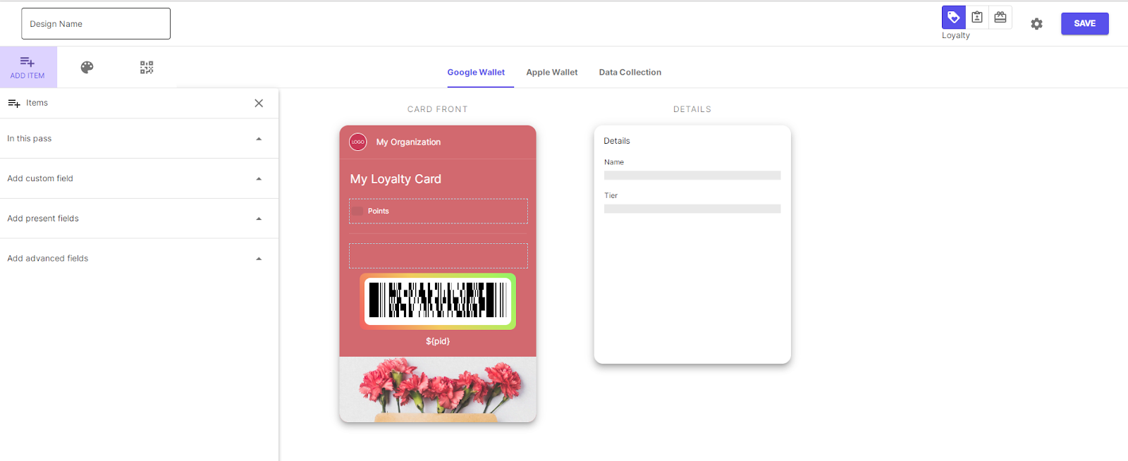 PassKit loyalty card design