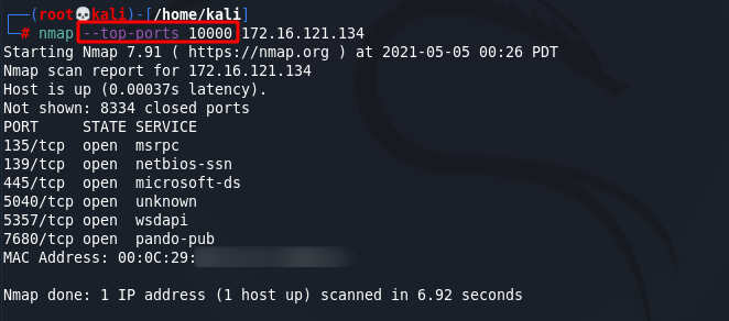 [NMAP Scan Any Port]: Scan the top 10000 top ports. Source: nudesystems.com