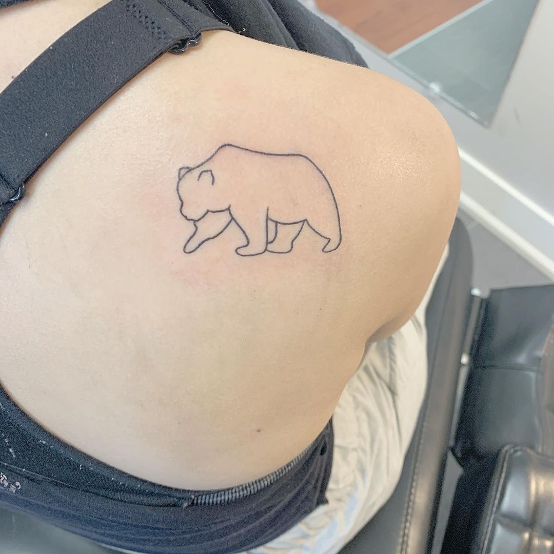 Bear Outline Tattoo On Back Shoulder