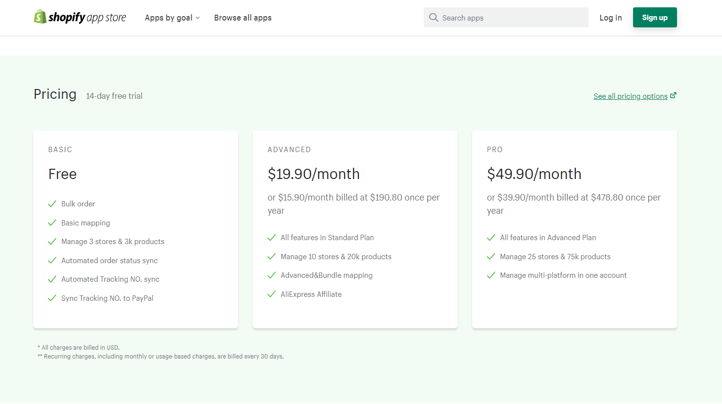 dsers pricing plans