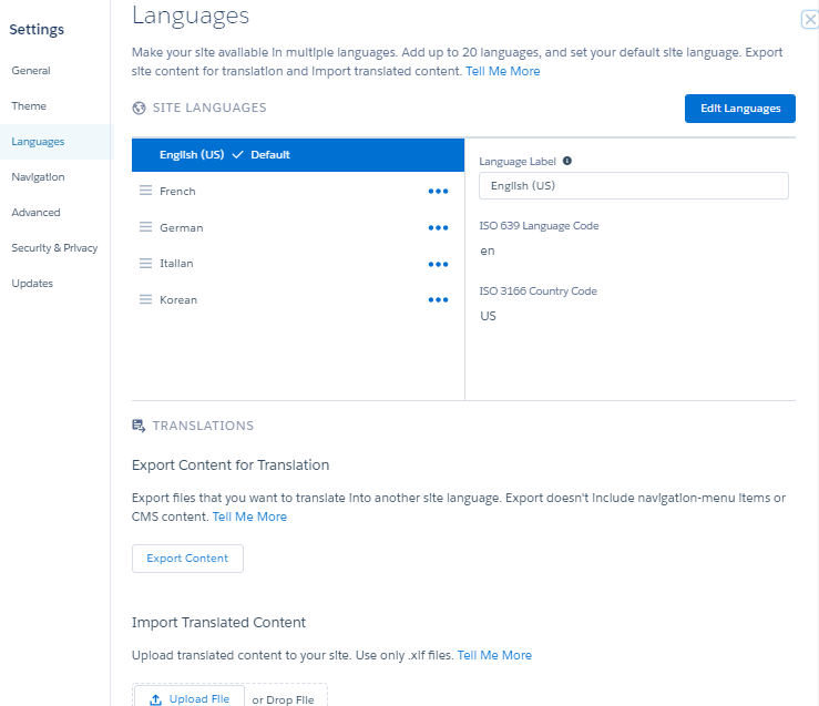 Language Settings in Experience Builder