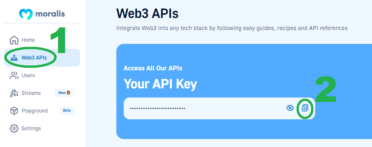 Step 1, click on Web3 APIs tab. Step 2, copy the Web3 Solana Python API key