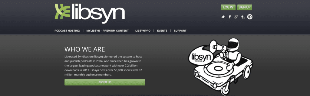 Page d'accueil de Libsyn