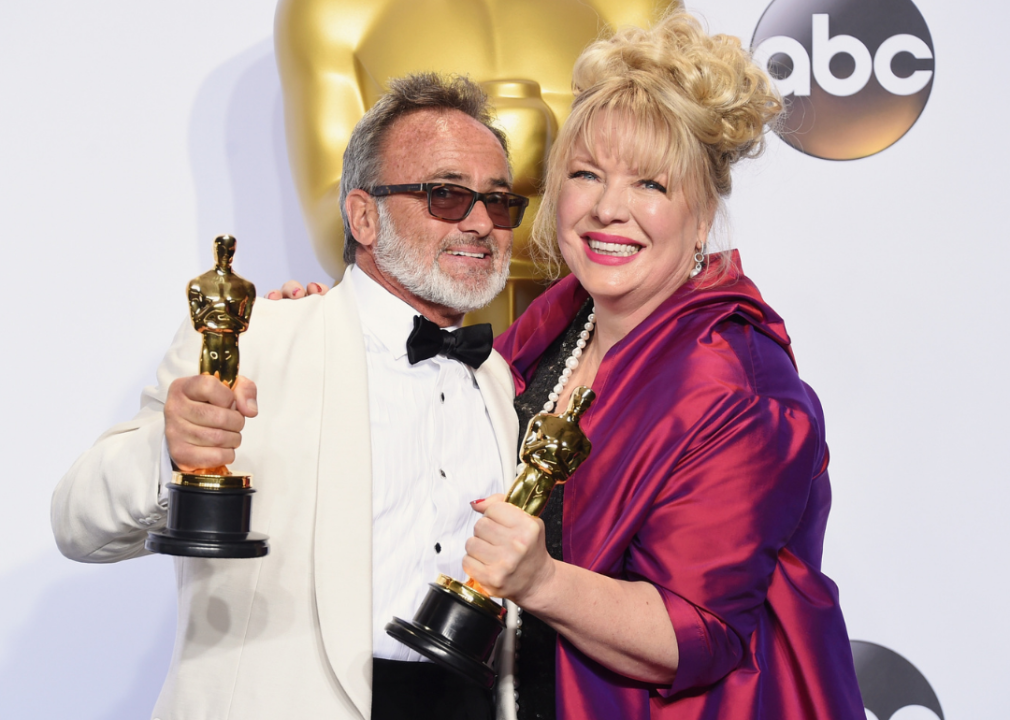 Colin Gibson and Lisa Thompson pose with their Oscars