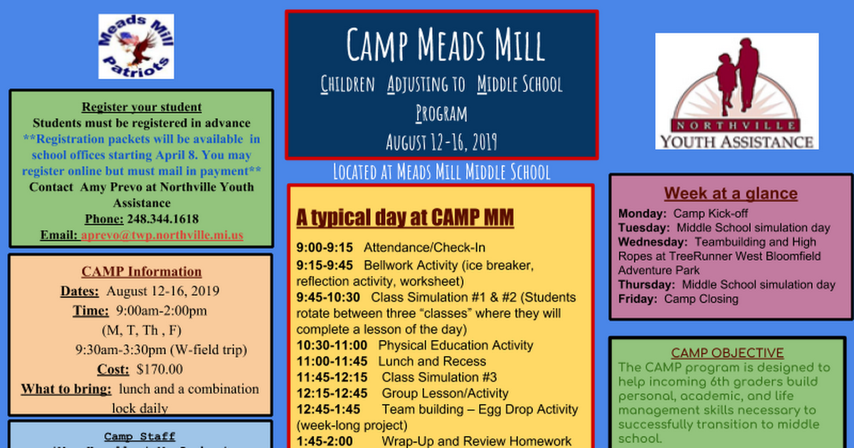 Camp Meads Mill flyer 2019