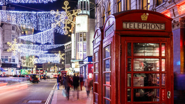 Christmas lights creating festive cheer on the streets of London