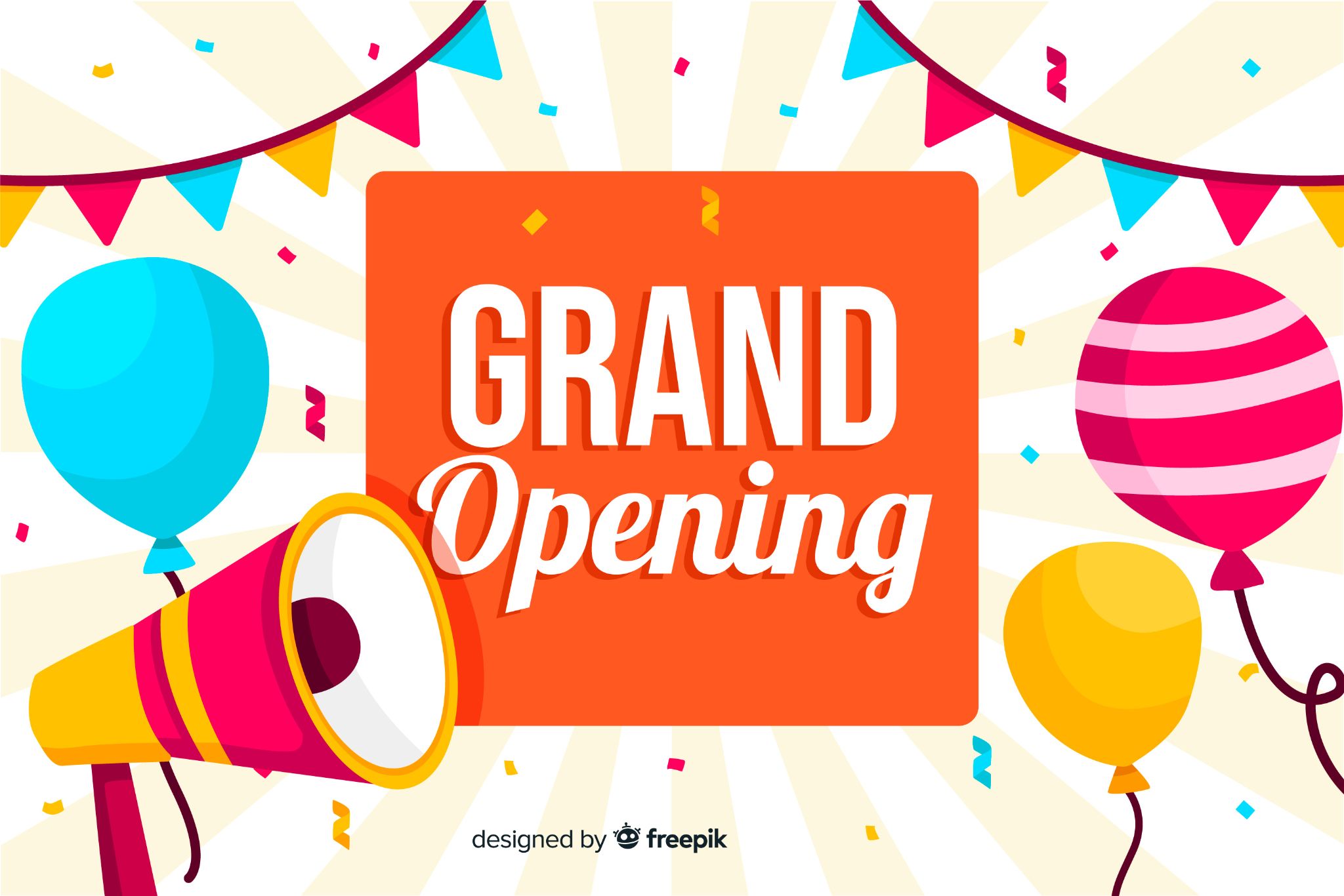 An illustration of a banner with the words "Grand Opening" (as opposed to the incorrect version found throughout Korea—Grand Open.