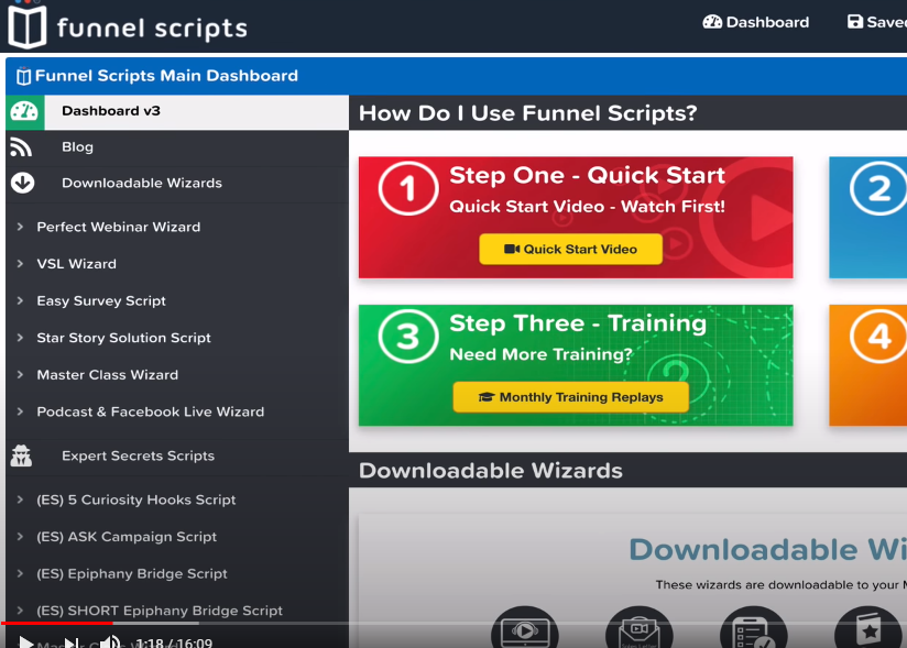 screenshot of the Funnel scripts main dashboard