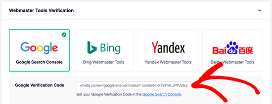 Verificação do site AIOSEO