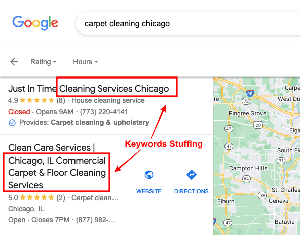 Keywords stuffing in google business profile