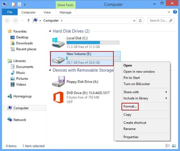 Format the disk drive