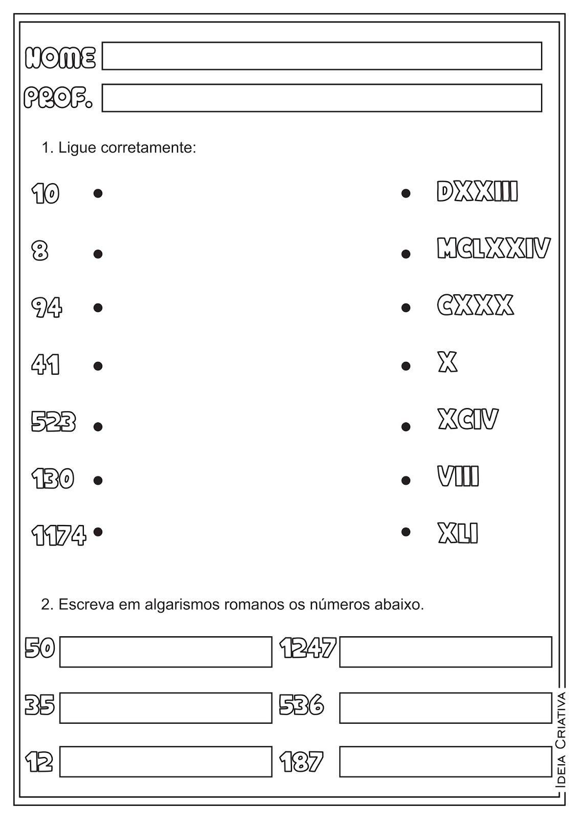 Atividades Algarismos Romanos Maior que e Menor que Matemática ...