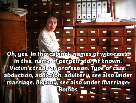 Miss Lemon dreams of the perfect filing system, besides which all other filing systems will sink into oblivion. This morning she’s close to the breakthrough. – Agatha Christie