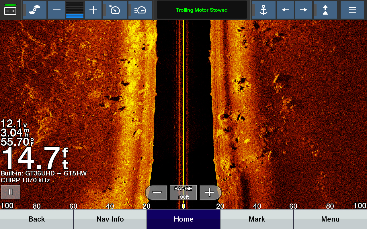 Side imaging sonar on a Garmin fishfinder