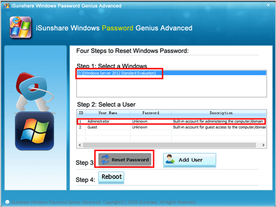 بازیابی پسورد ویندوز سرور 2012 با استفاده از نرم افزار iSunshare Windows Password Genius