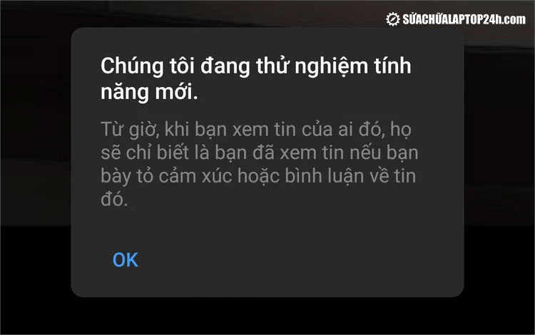 Thông báo hiển thị trên một số tài khoản thử nghiệm