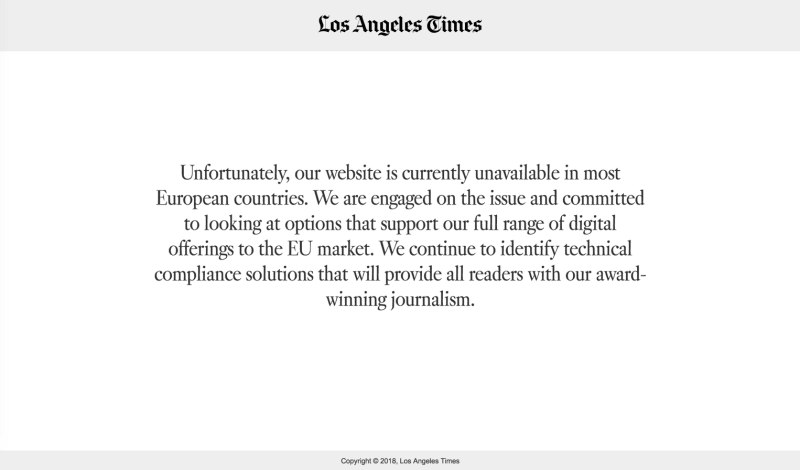 los-angeles-times' message stating that the website was unavailable in most European countries