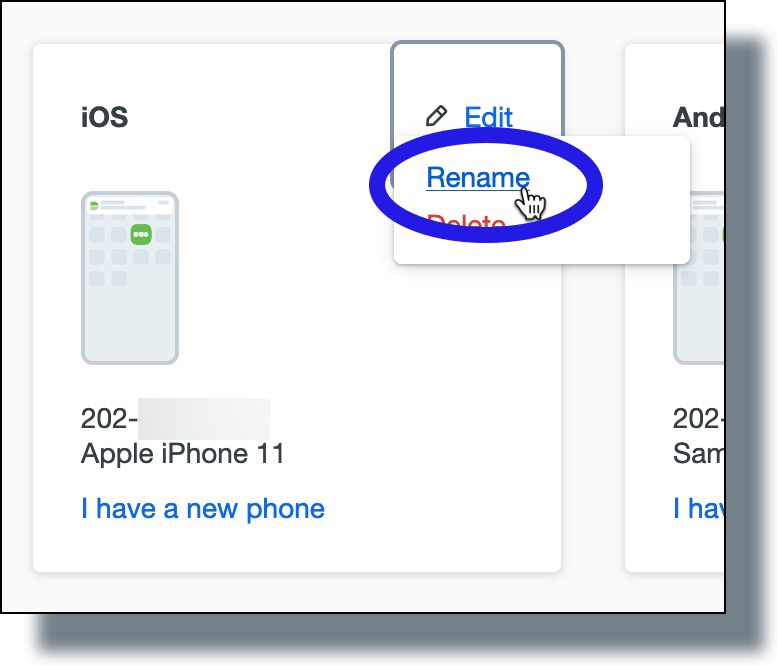 Click 'Edit' for the device you want to rename, and then select 'Rename'