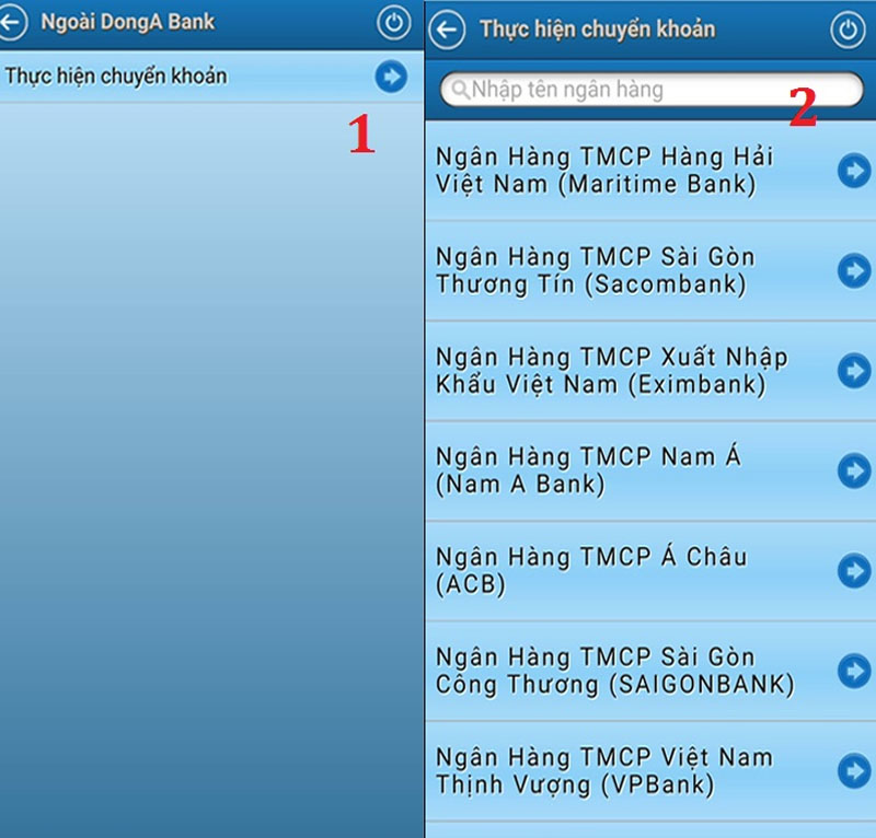 Chuyển khoản Ngoài DongA Bank